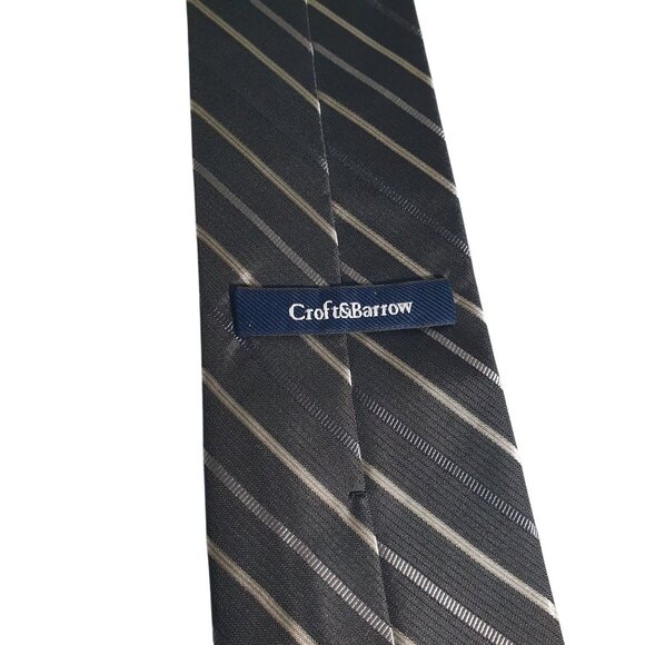 Men Black Gray Striped Croft Barrow Necktie Silk Blend Business Formal Wear Gift - Picture 4 of 5